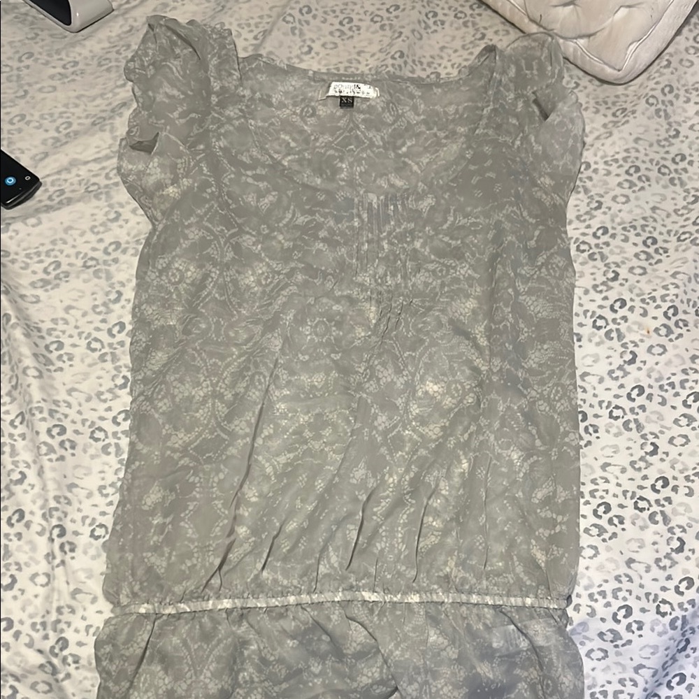 Sheer Gray Lace Print Blouse - XS